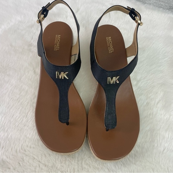 Michael Kors Laney Saffiano Leather Espadrille Wedge Sandals Size 9 - Picture 1 of 8